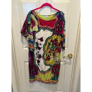 Vintage 90s Cache 100% Silk Floral Tie Sash Belt Sheath Mini Dress Size Medium